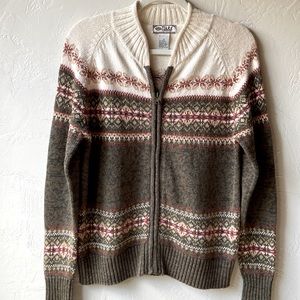 Vintage Tiara ramie cotton blend zip-per cardigan Fair Isle icelandic nordic M
